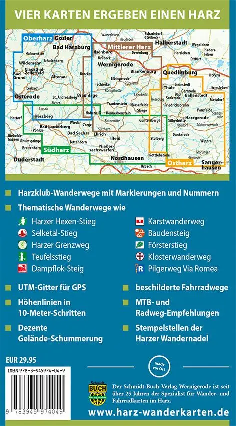 Rückseite: 9783945974049 | Der Harz in 4 Teilen. Wander- und Fahrradkartenset 1 : 30 000 | V.
