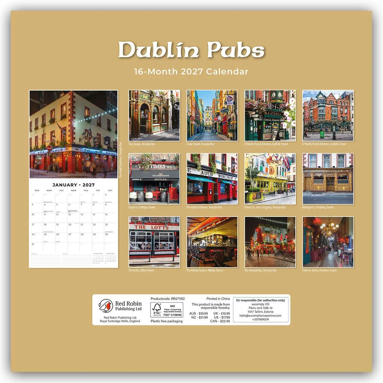 Rückseite: 9781837014149 | Dublin Pubs 2027 - 16-Monatskalender | Robin Red | Kalender | 28 S.
