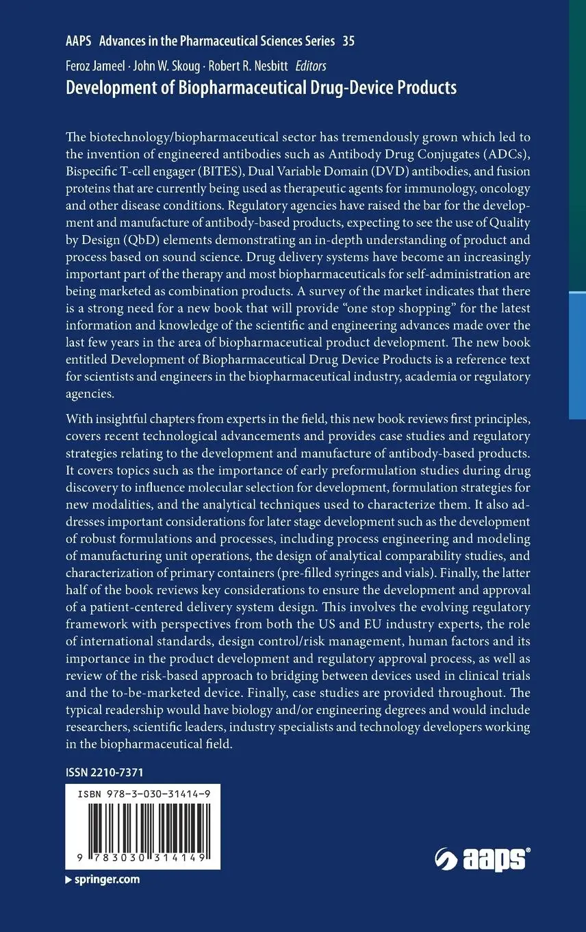 Rückseite: 9783030314149 | Development of Biopharmaceutical Drug-Device Products | Jameel (u. a.)