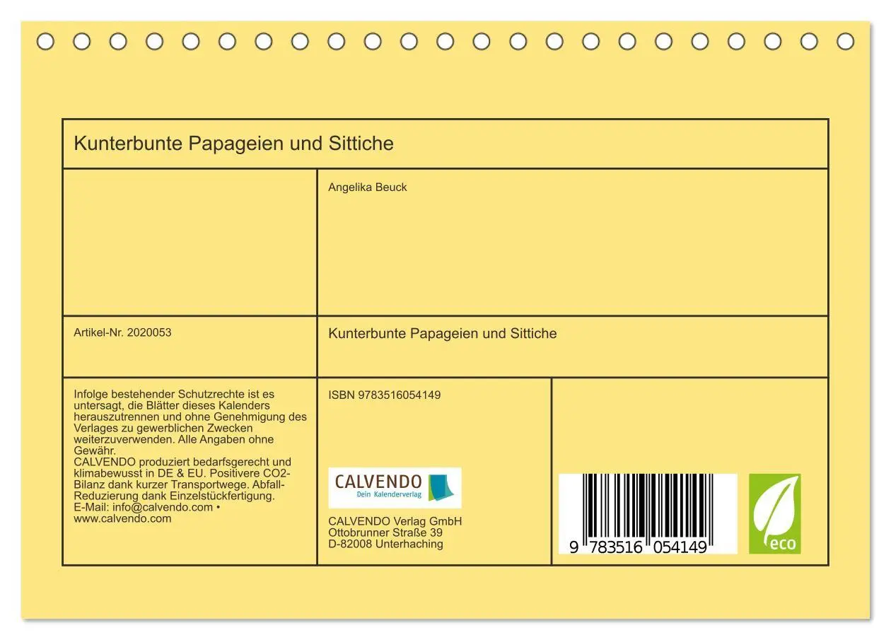 Bild: 9783516054149 | Kunterbunte Papageien und Sittiche (Tischkalender 2026 DIN A5...