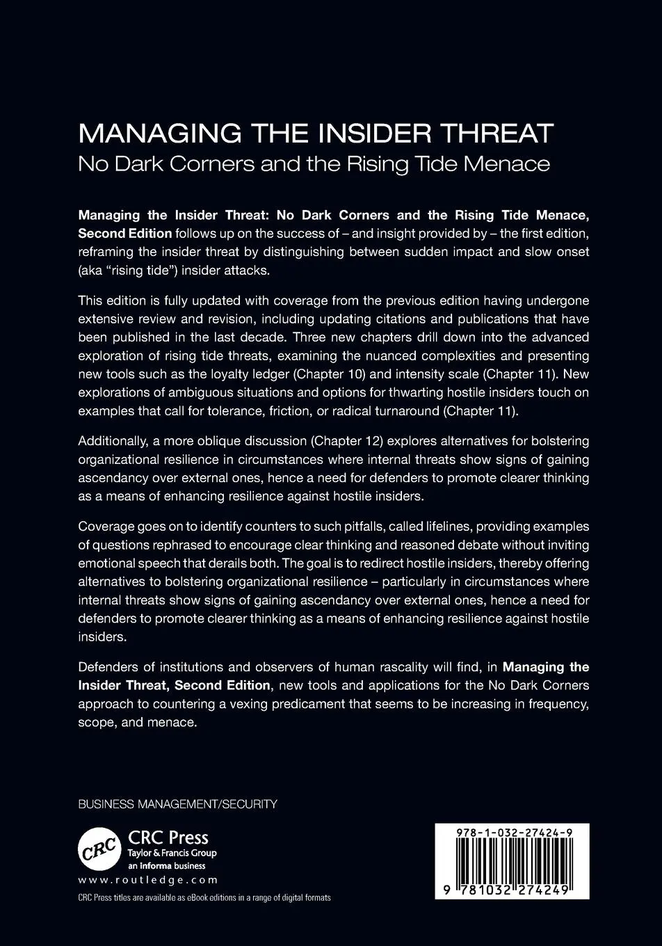 Rückseite: 9781032274249 | Managing the Insider Threat | No Dark Corners | Nick Catrantzos | Buch