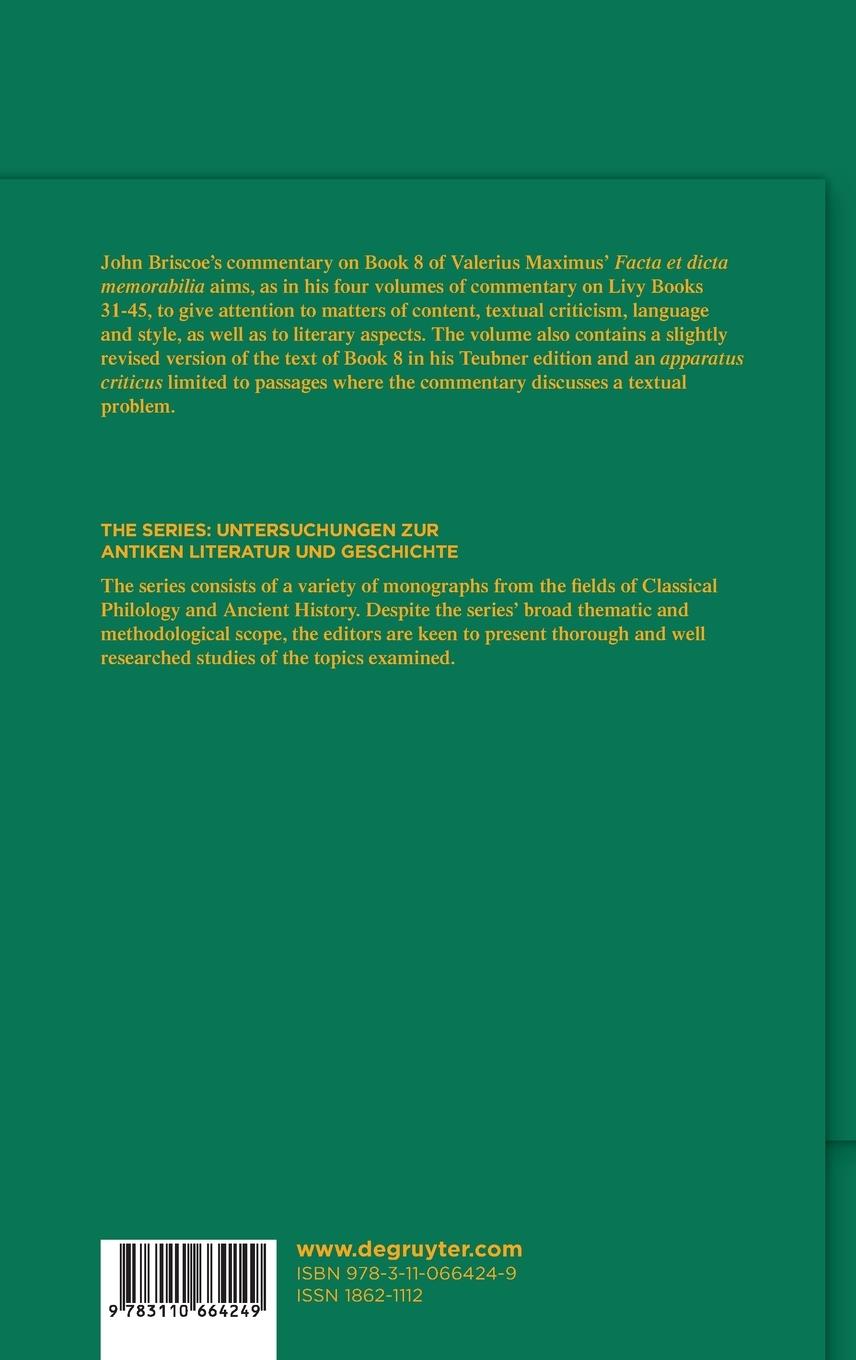 Rückseite: 9783110664249 | Valerius Maximus, ¿Facta et dicta memorabilia¿, Book 8 | John Briscoe