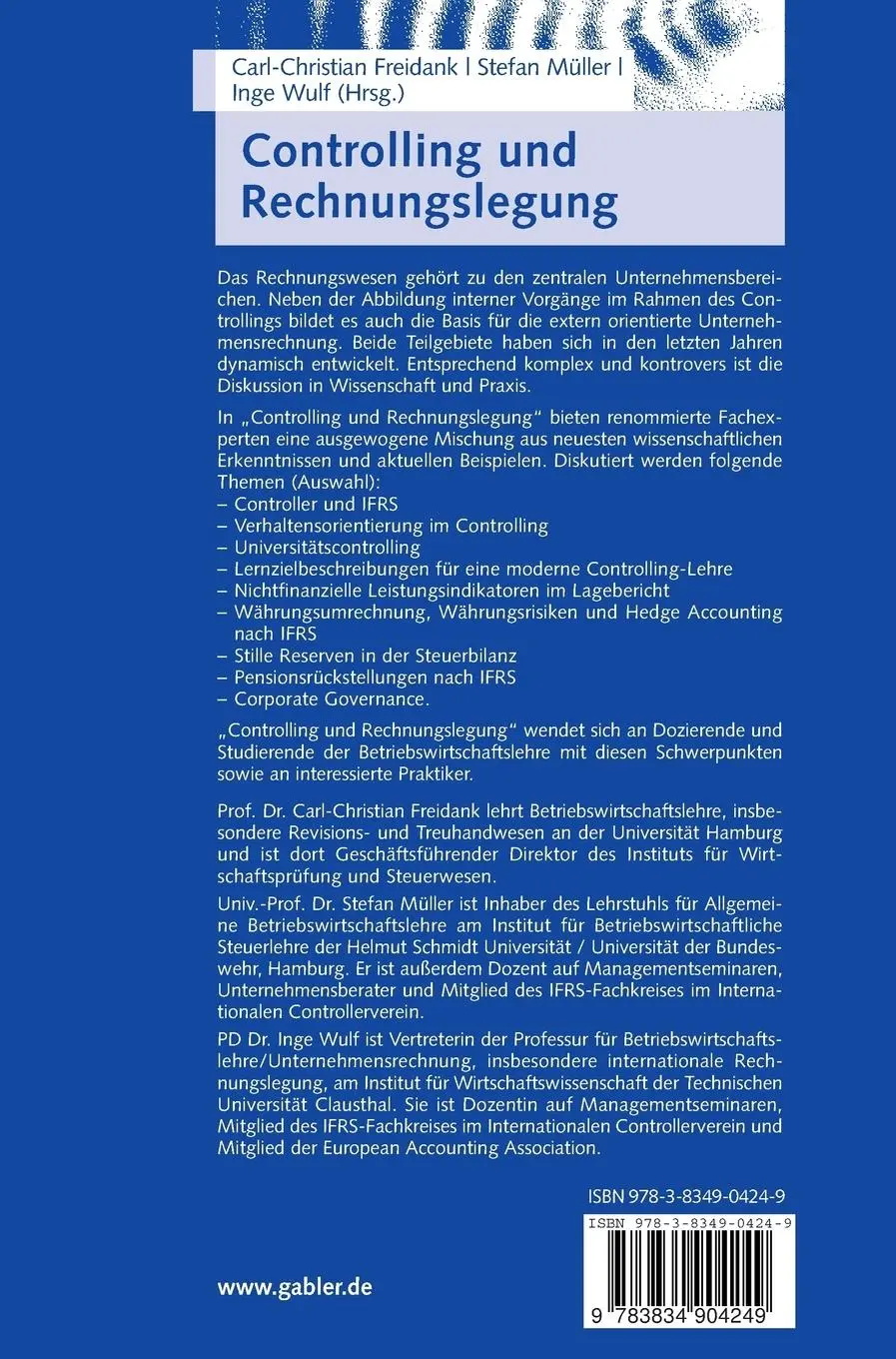 Rückseite: 9783834904249 | Controlling und Rechnungslegung | Carl-Christian Freidank (u. a.)