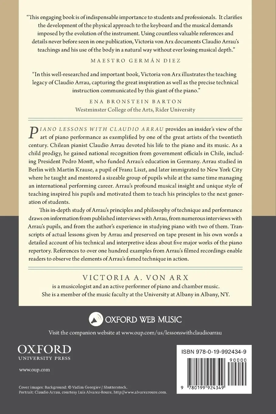 Rückseite: 9780199924349 | Piano Lessons with Claudio Arrau | Victoria A. von Arx | Taschenbuch