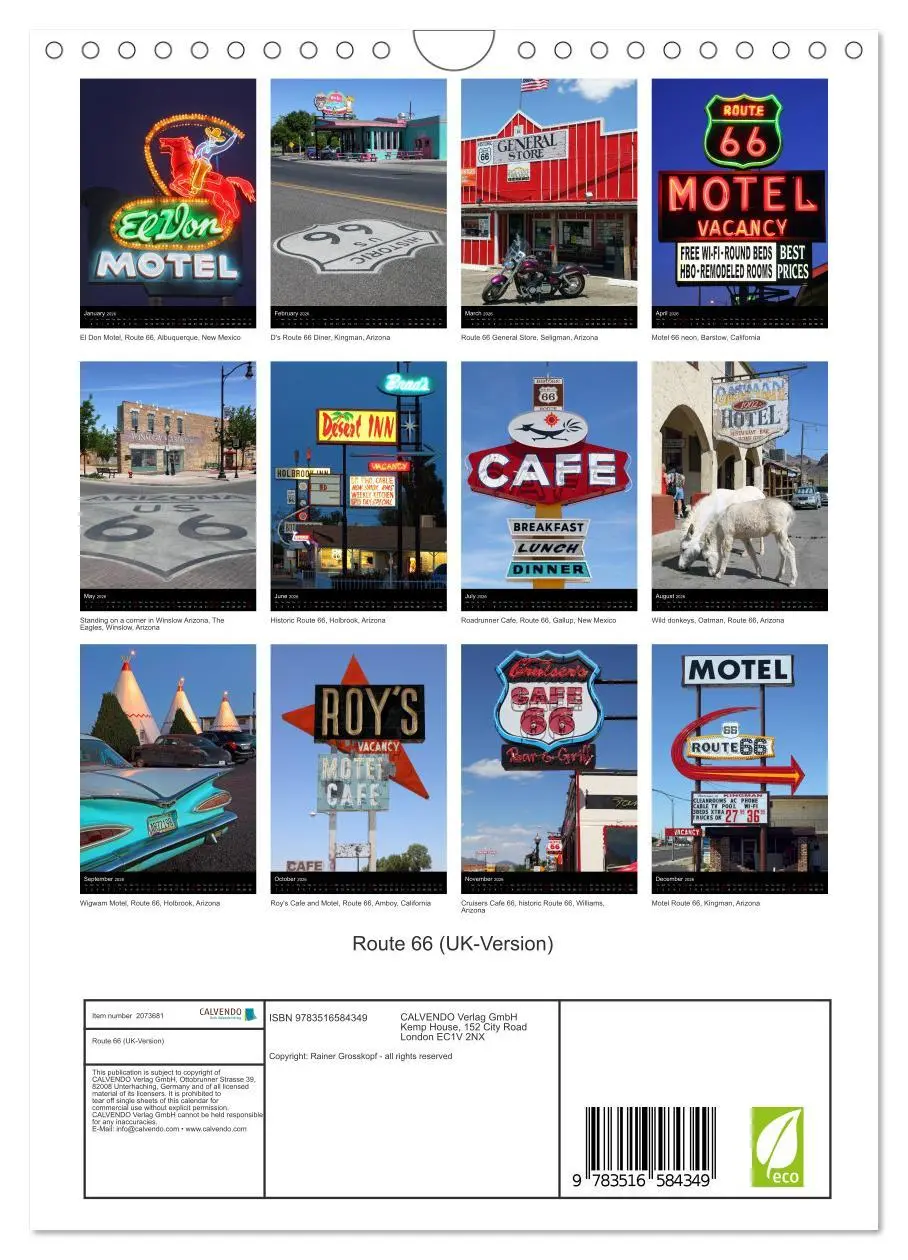 Bild: 9783516584349 | Route 66 (UK-Version) (Wall Calendar 2026 DIN A4 portrait),...