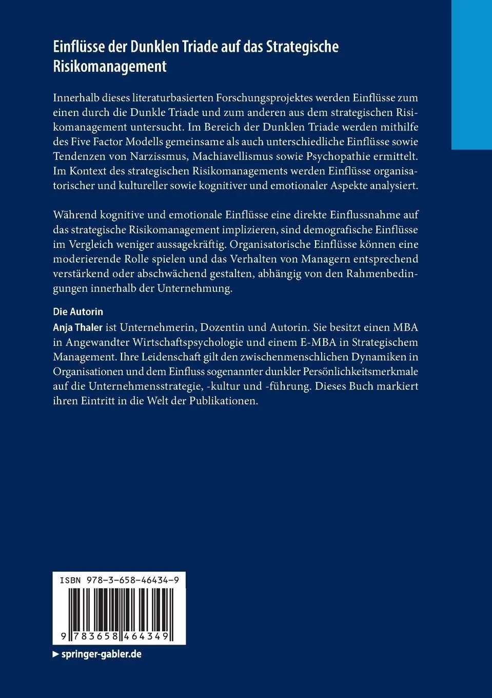 Rückseite: 9783658464349 | Einflüsse der Dunklen Triade auf das Strategische Risikomanagement
