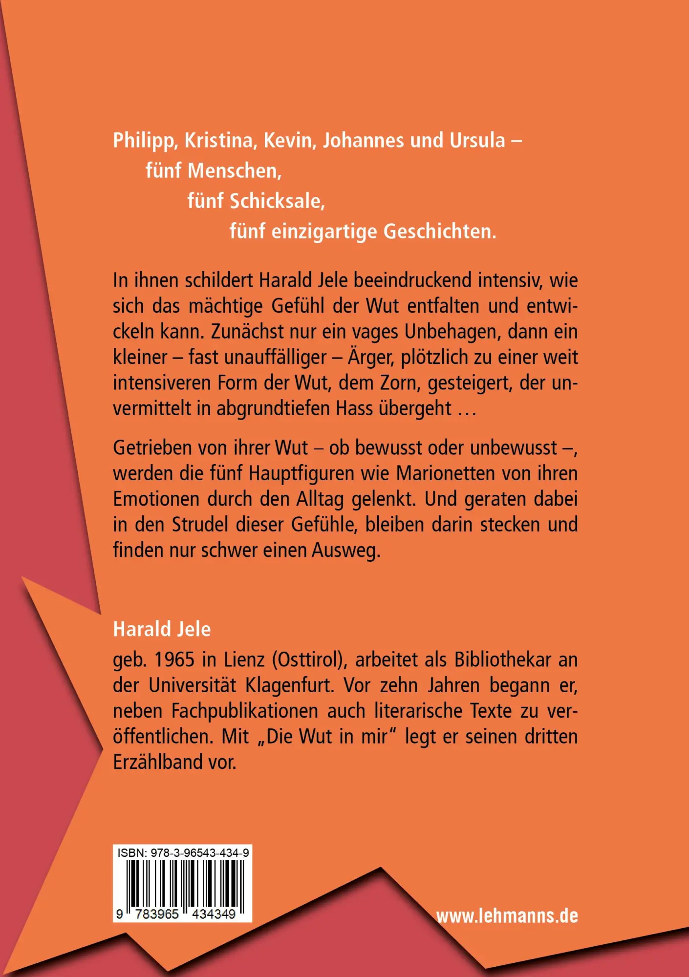 Rückseite: 9783965434349 | Die Wut in mir | Fünf Erzählungen | Harald Jele | Taschenbuch | 236 S.