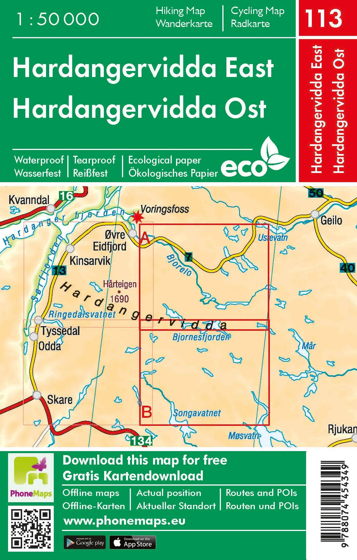 Rückseite: 9788074454349 | Hardangervidda Ost, Wander - Radkarte 1 : 50 000 | Berndt | Deutsch