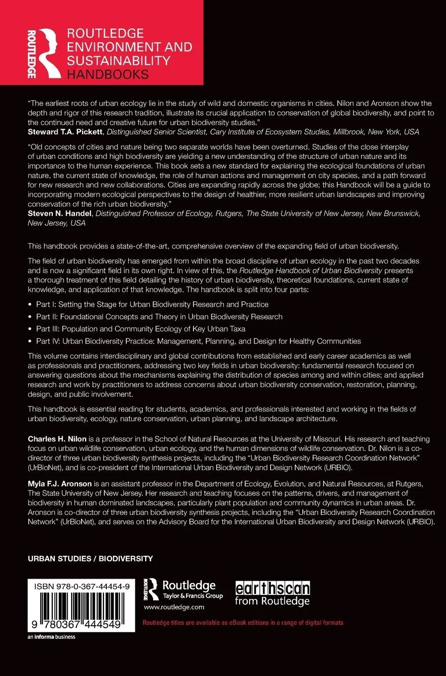 Rückseite: 9780367444549 | Routledge Handbook of Urban Biodiversity | Charles H. Nilon (u. a.)