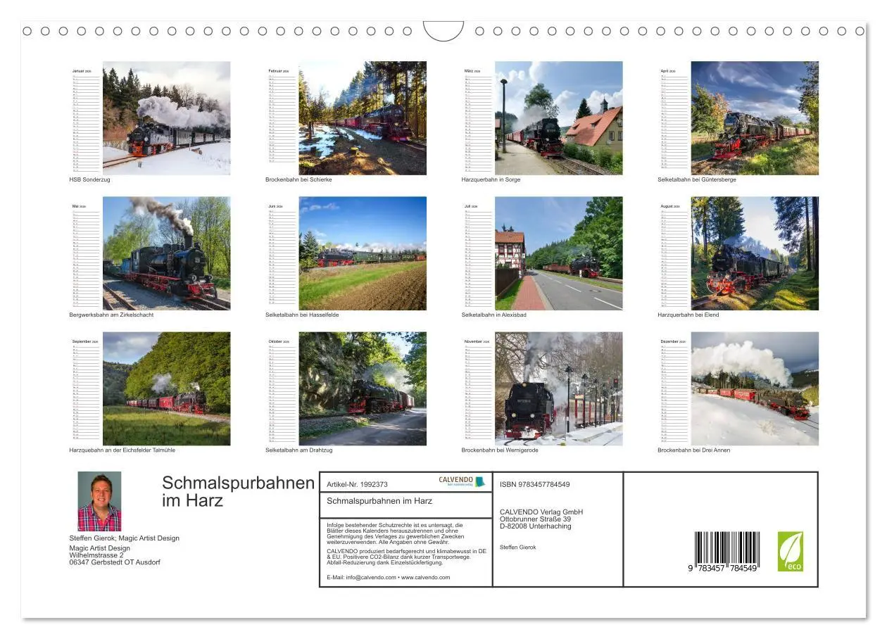 Bild: 9783457784549 | Schmalspurbahnen im Harz (Wandkalender 2026 DIN A3 quer), CALVENDO...