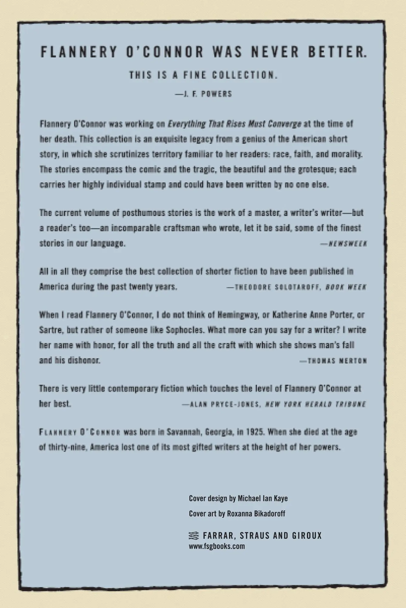 Rückseite: 9780374504649 | Everything That Rises Must Converge: Stories | Flannery O'Connor