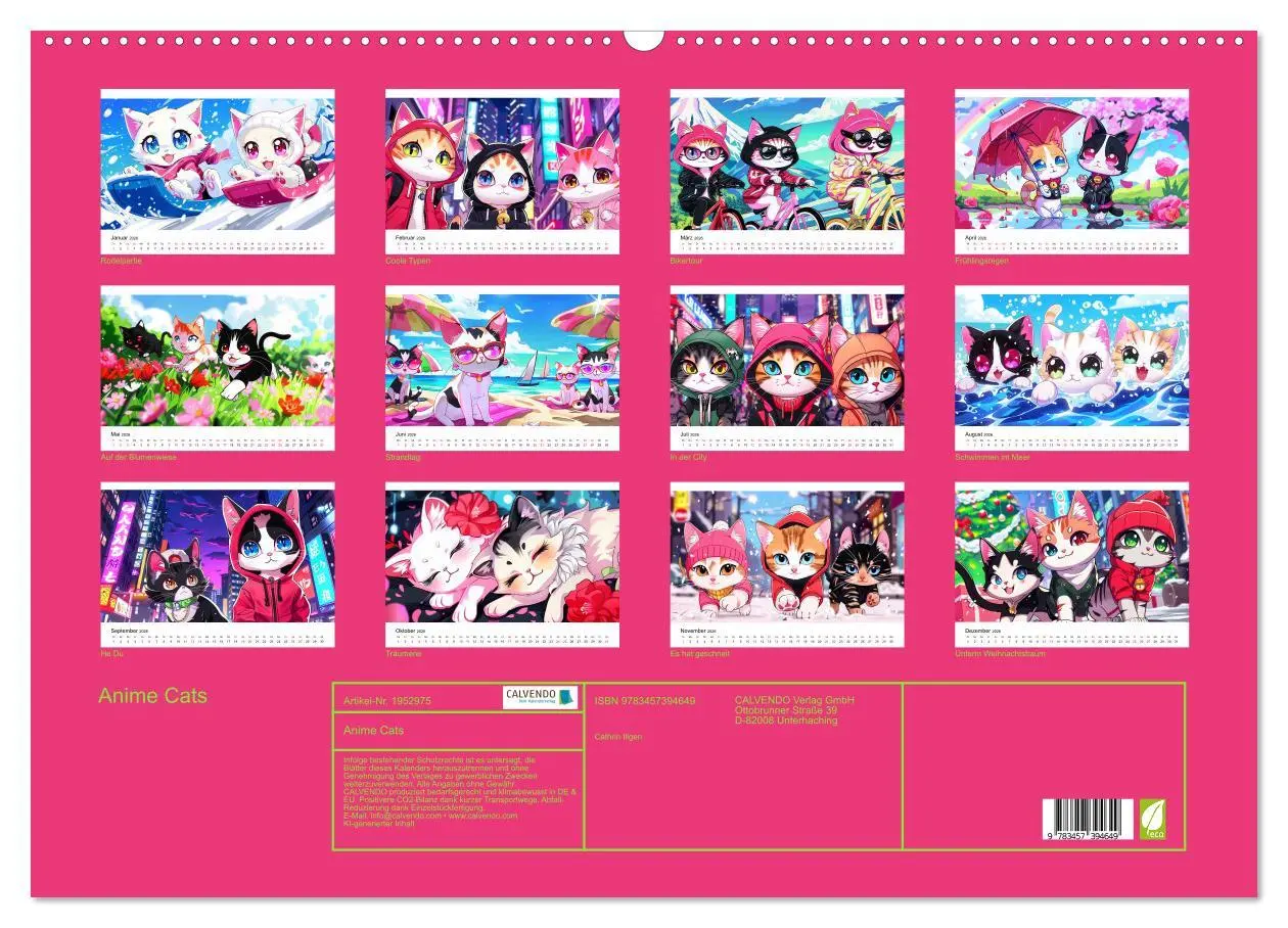 Bild: 9783457394649 | Anime Cats (Wandkalender 2026 DIN A2 quer), CALVENDO Monatskalender