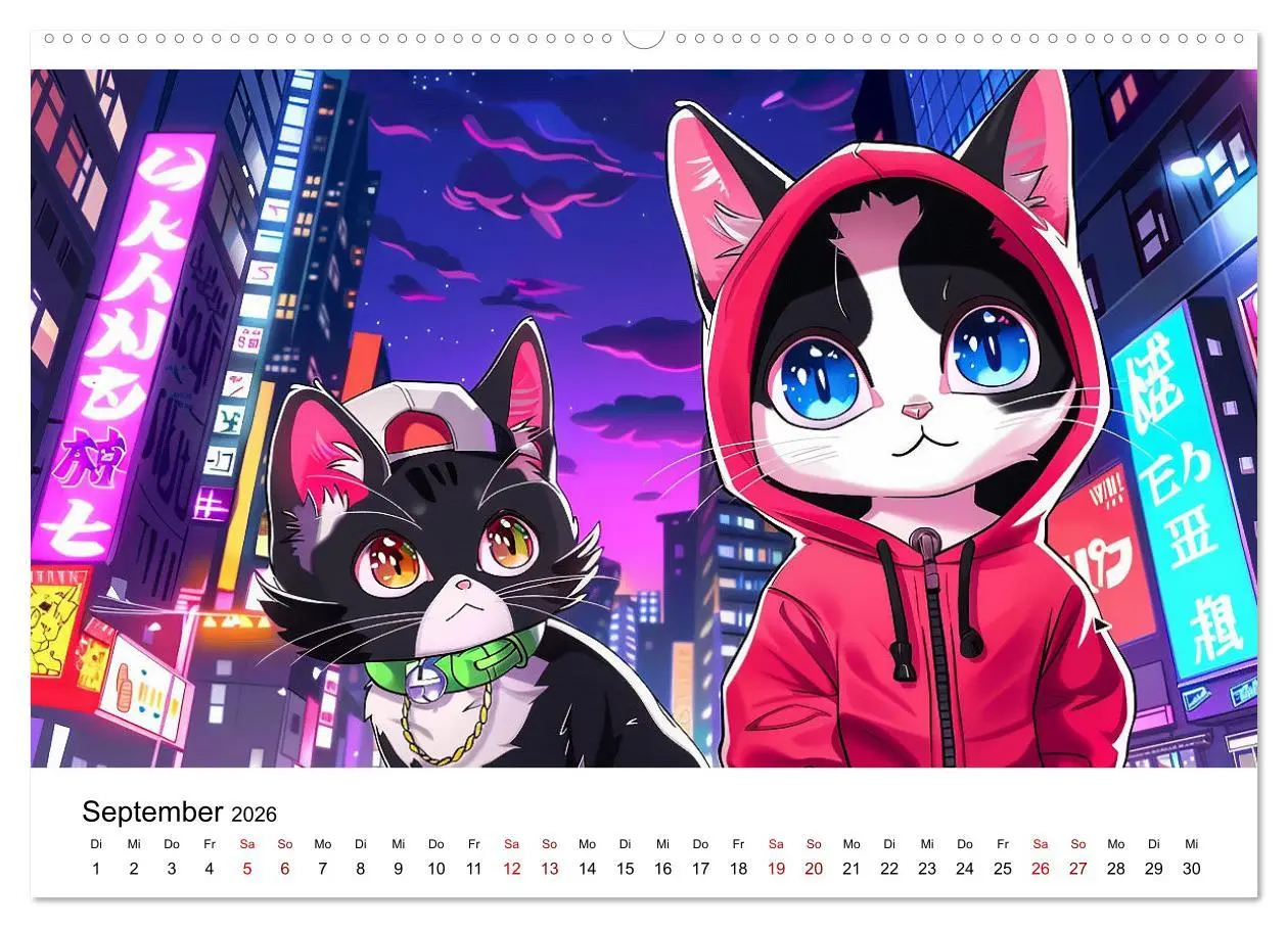 Bild: 9783457394649 | Anime Cats (Wandkalender 2026 DIN A2 quer), CALVENDO Monatskalender
