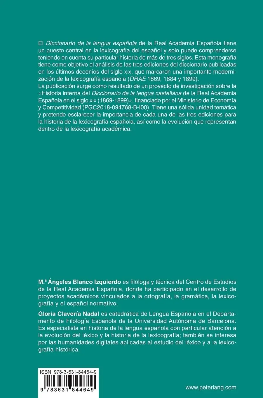 Rückseite: 9783631844649 | El diccionario académico en la segunda mitad del siglo XIX:...