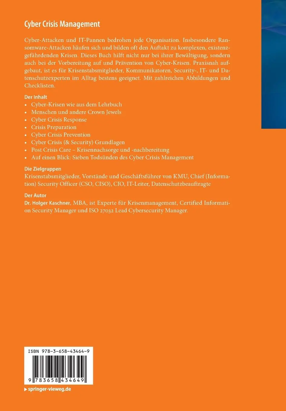 Rückseite: 9783658434649 | Cyber Crisis Management | Holger Kaschner | Taschenbuch | xix | 2024