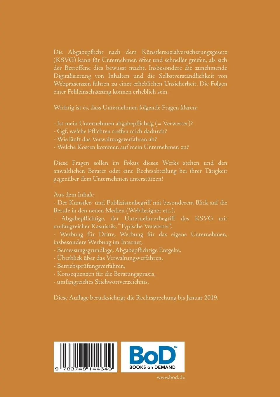 Rückseite: 9783748144649 | Handbuch zur Künstlersozialversicherung | Henning Müller | Taschenbuch