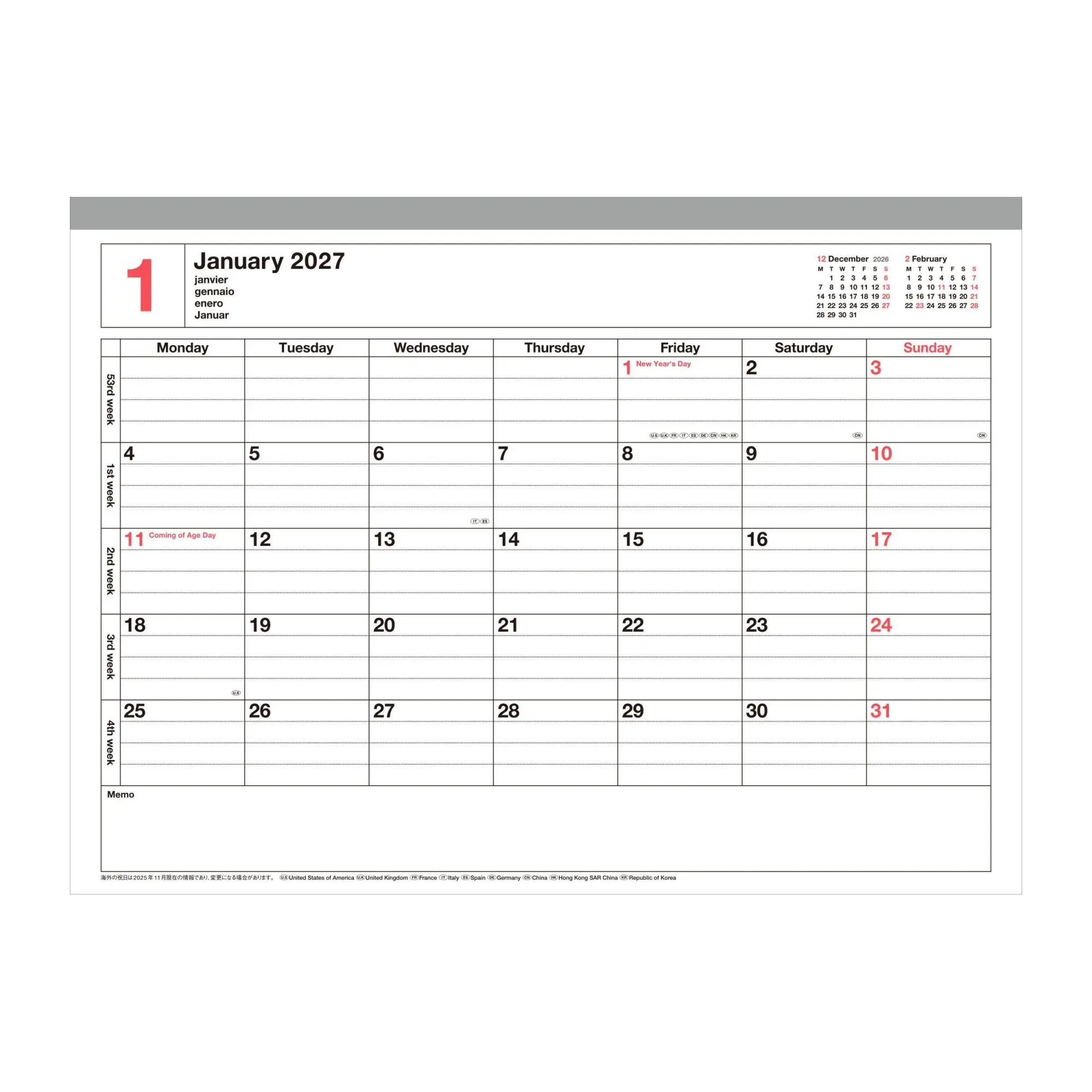 Bild: 4550045164749 | MARK'S 2027 Notebook Calendar S // Khaki | MARK'S Inc. | Kalender