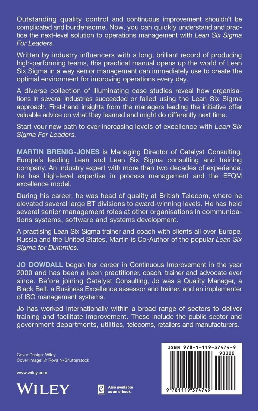 Rückseite: 9781119374749 | Lean Six SIGMA for Leaders | Martin Brenig-Jones (u. a.) | Buch | 2018