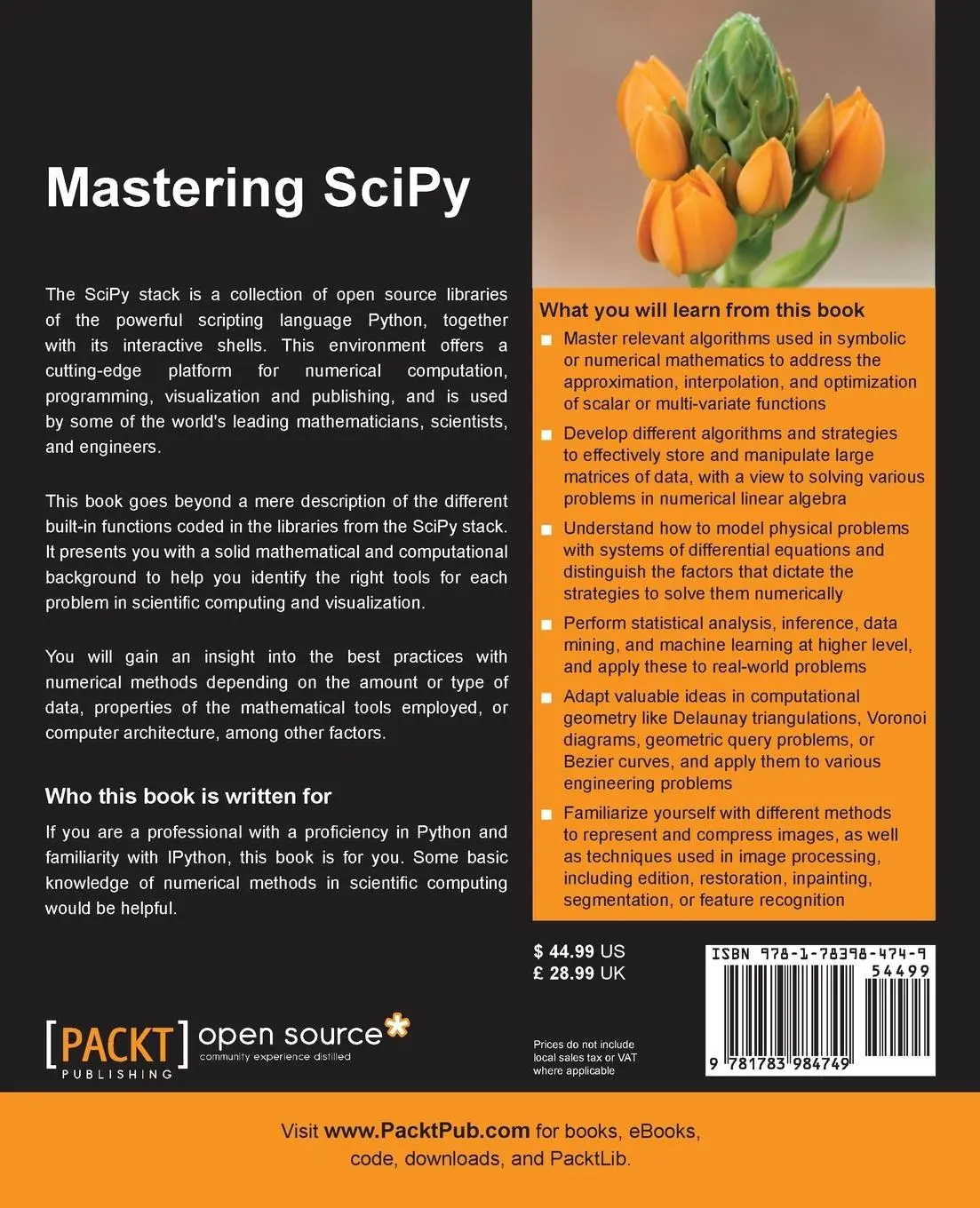 Rückseite: 9781783984749 | Mastering SciPy | Francisco J Blanco-Silva | Taschenbuch | Englisch