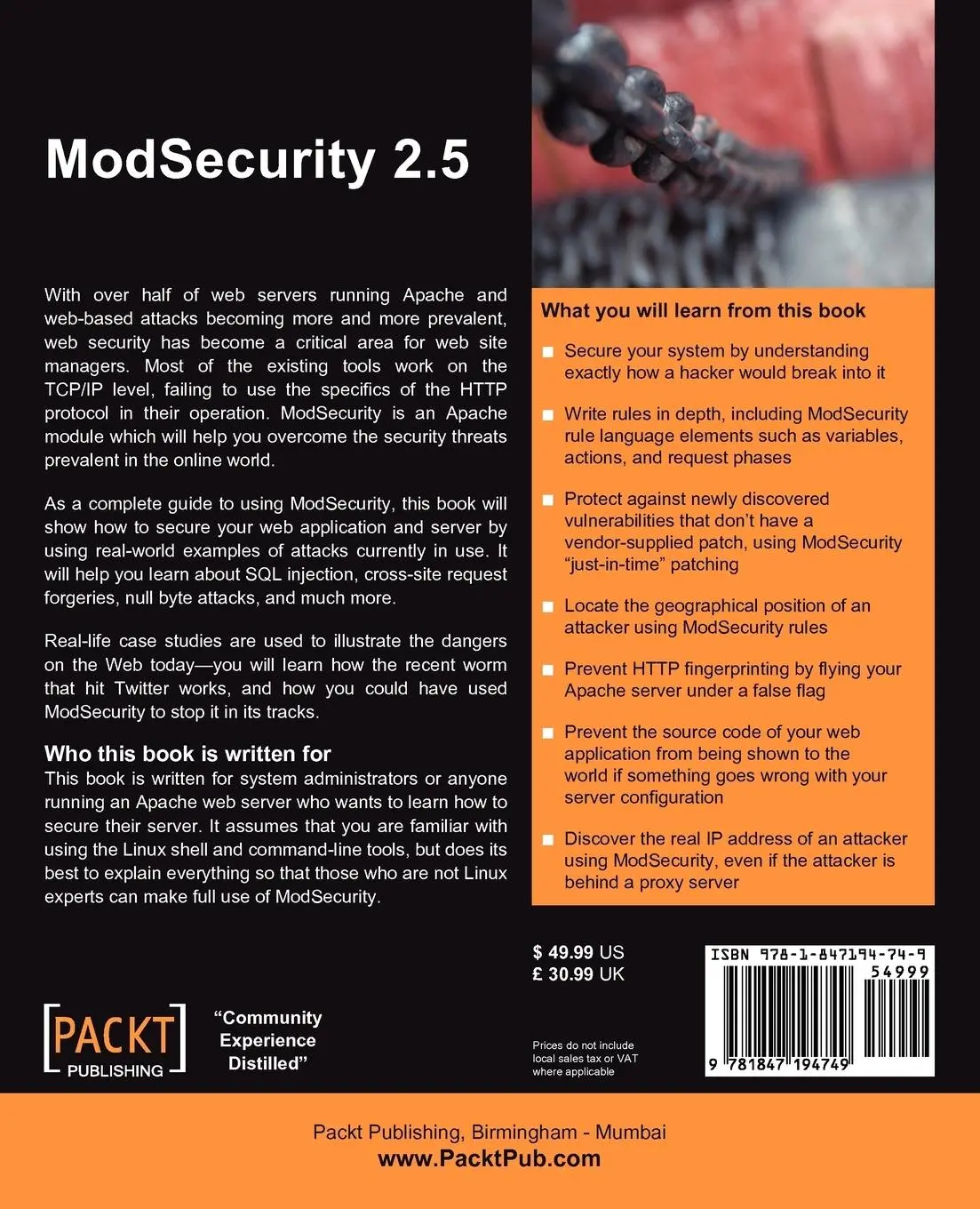 Rückseite: 9781847194749 | Modsecurity 2.5 | Magnus Mischel | Taschenbuch | Englisch | 2009