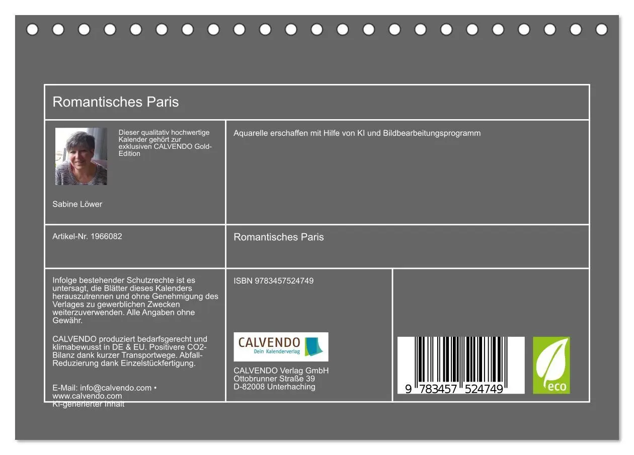 Bild: 9783457524749 | Romantisches Paris (Tischkalender 2026 DIN A5 quer), CALVENDO...