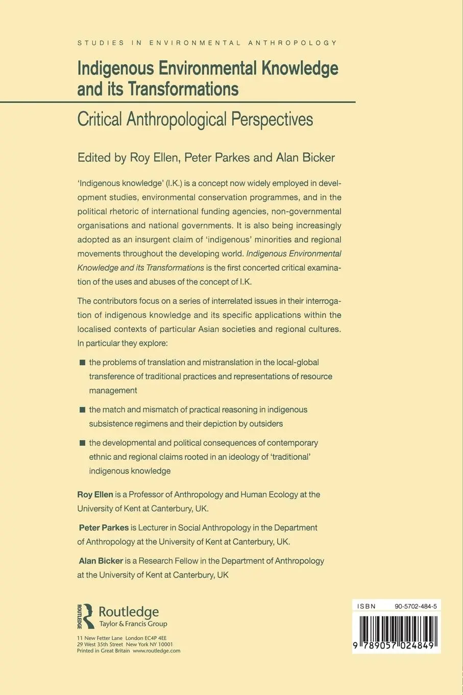 Rückseite: 9789057024849 | Indigenous Enviromental Knowledge and its Transformations | Buch