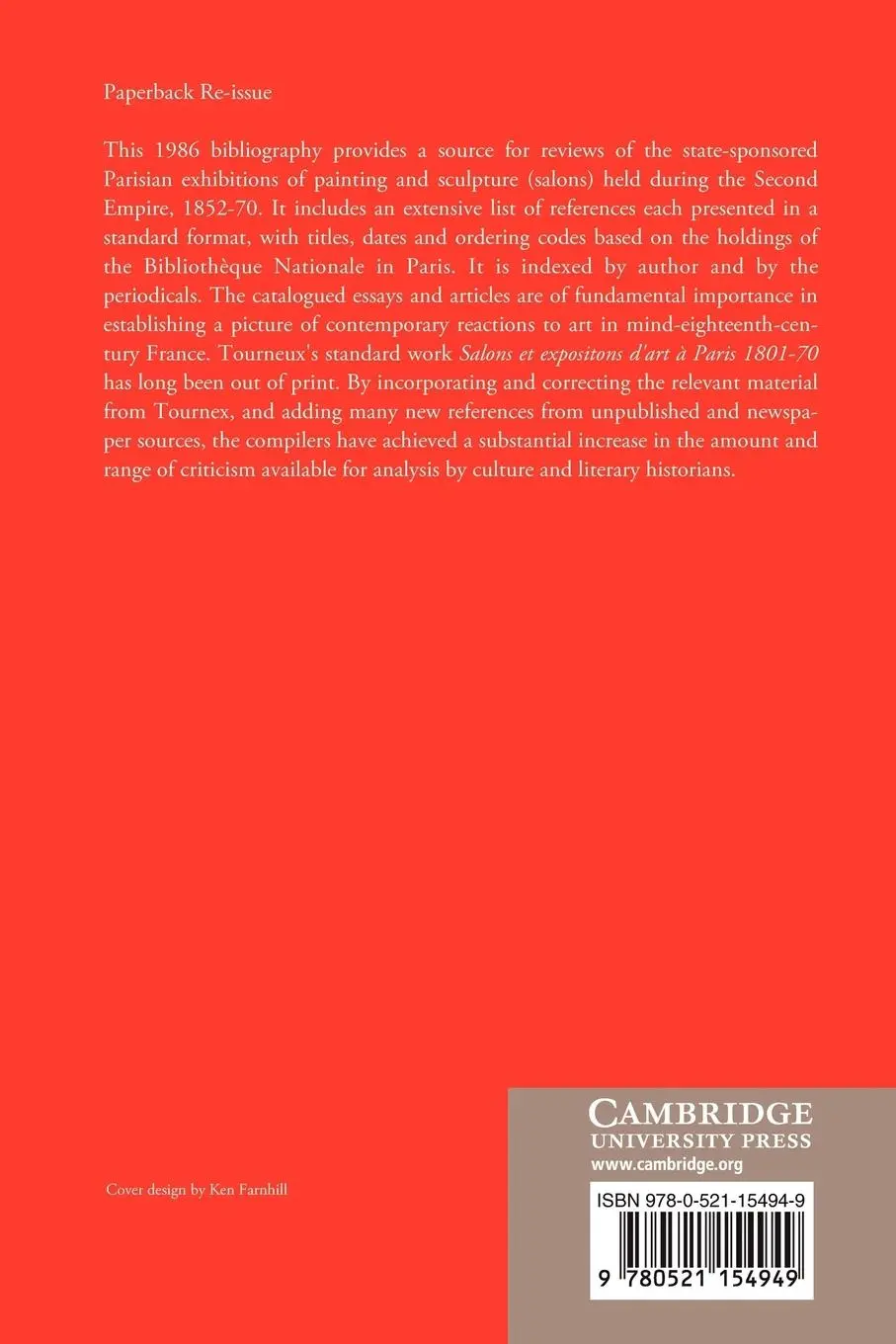 Rückseite: 9780521154949 | A Bibliography of Salon Criticism in Second Empire Paris | Taschenbuch