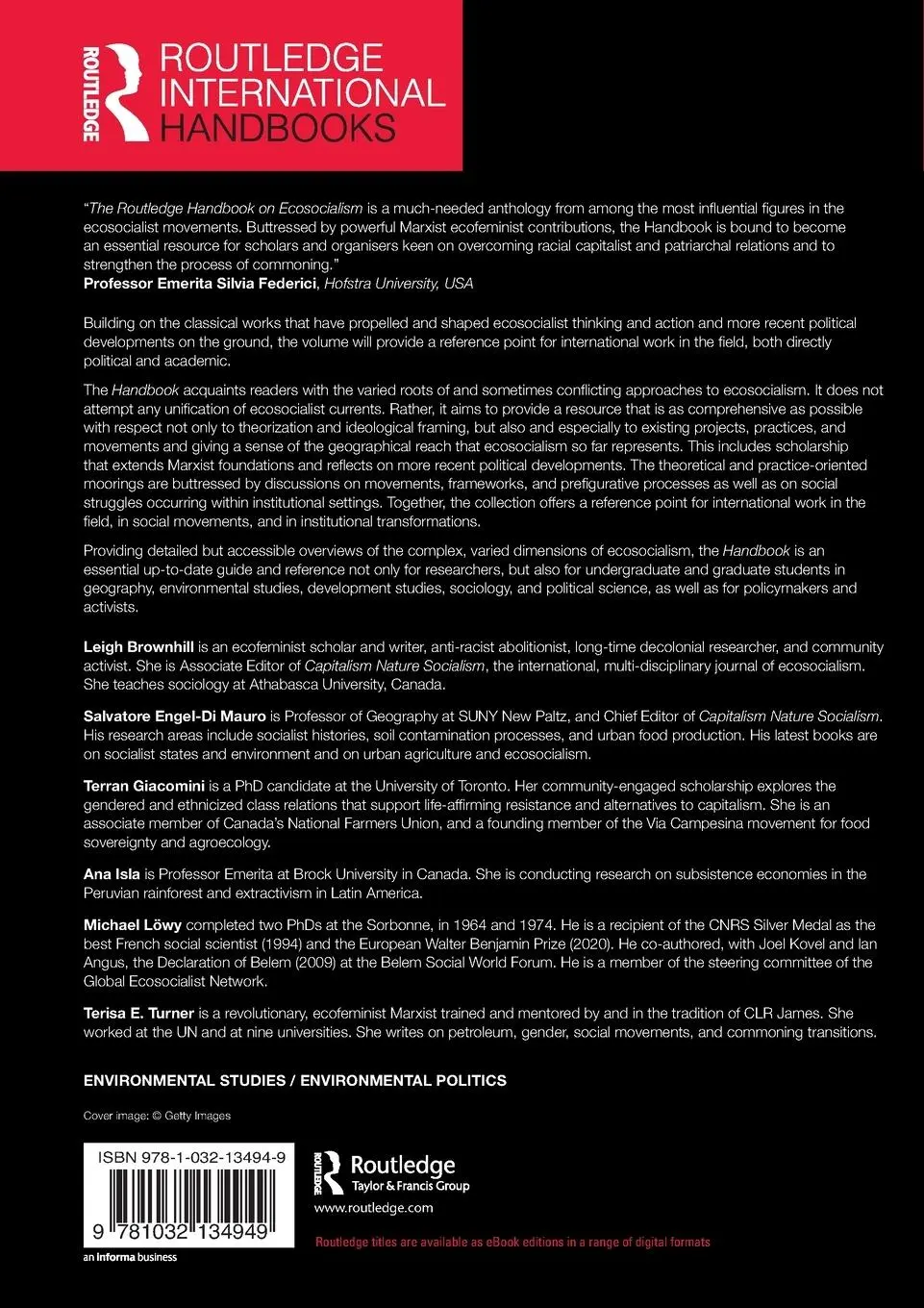 Rückseite: 9781032134949 | The Routledge Handbook on Ecosocialism | Leigh Brownhill (u. a.)