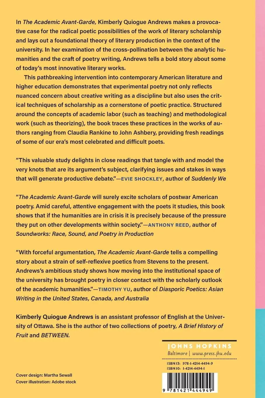 Rückseite: 9781421444949 | Academic Avant-Garde | Poetry and the American University | Andrews