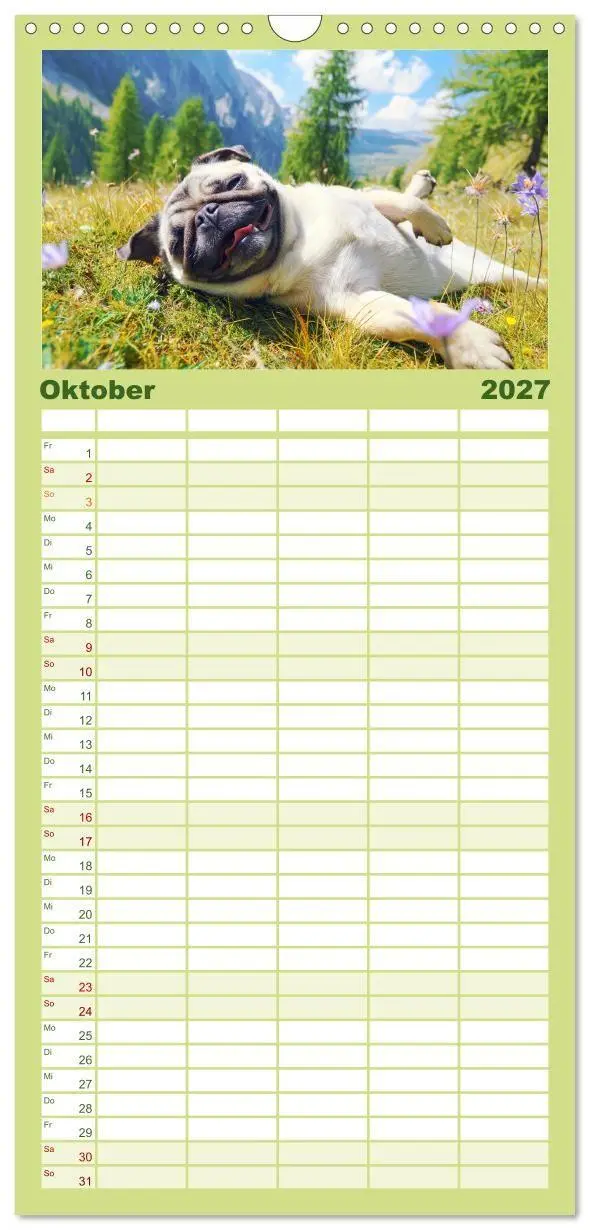 Bild: 9783594294949 | Familienplaner 2027 - Mops trifft Berglust. Fidele Gipfelstürmer im...