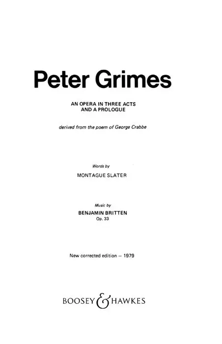 Cover: 9790060014949 | Peter Grimes op. 33 | Opera in 3 acts and a prologue | Britten