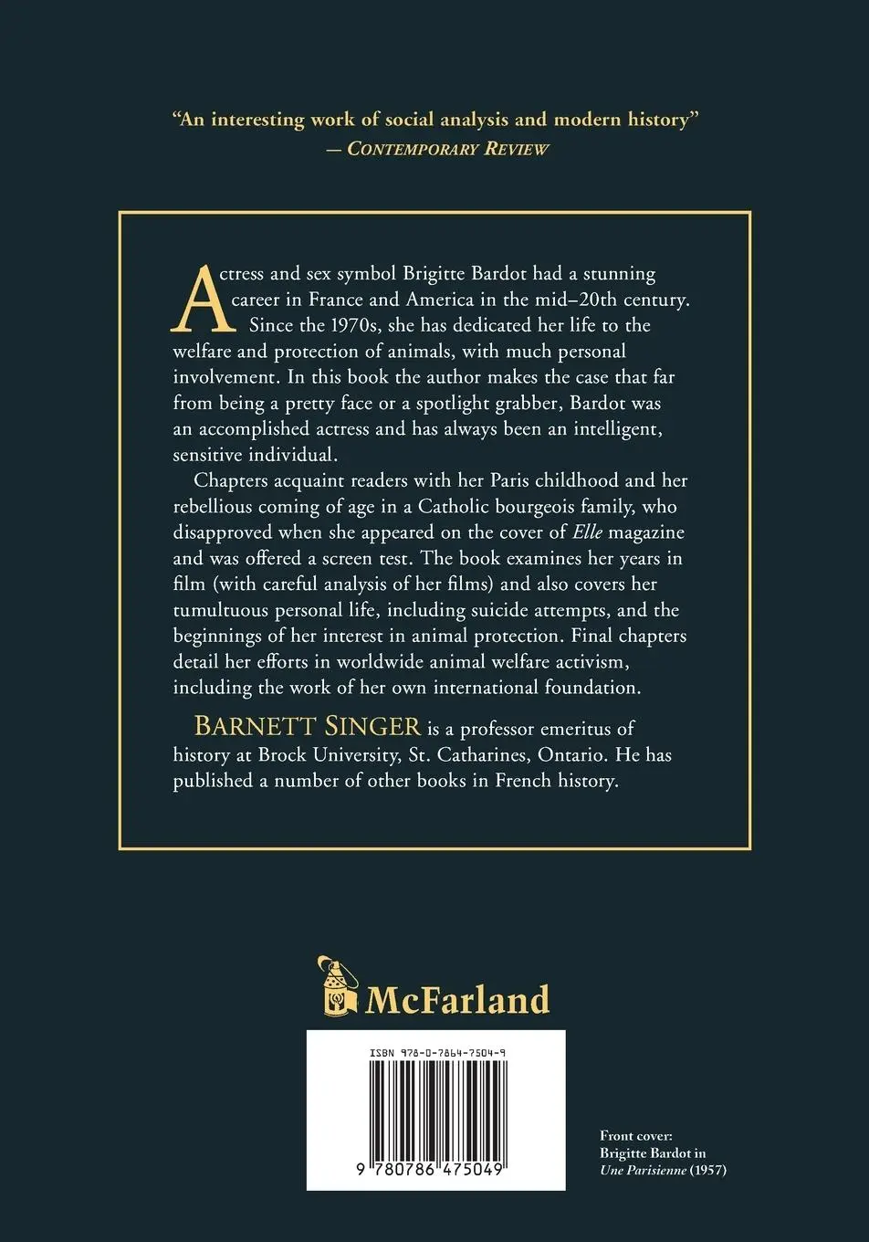 Rückseite: 9780786475049 | Brigitte Bardot | A Biography | Barnett Singer | Taschenbuch | 2013