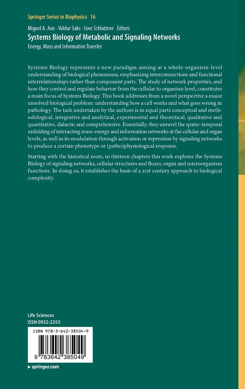 Rückseite: 9783642385049 | Systems Biology of Metabolic and Signaling Networks | Aon (u. a.) | x