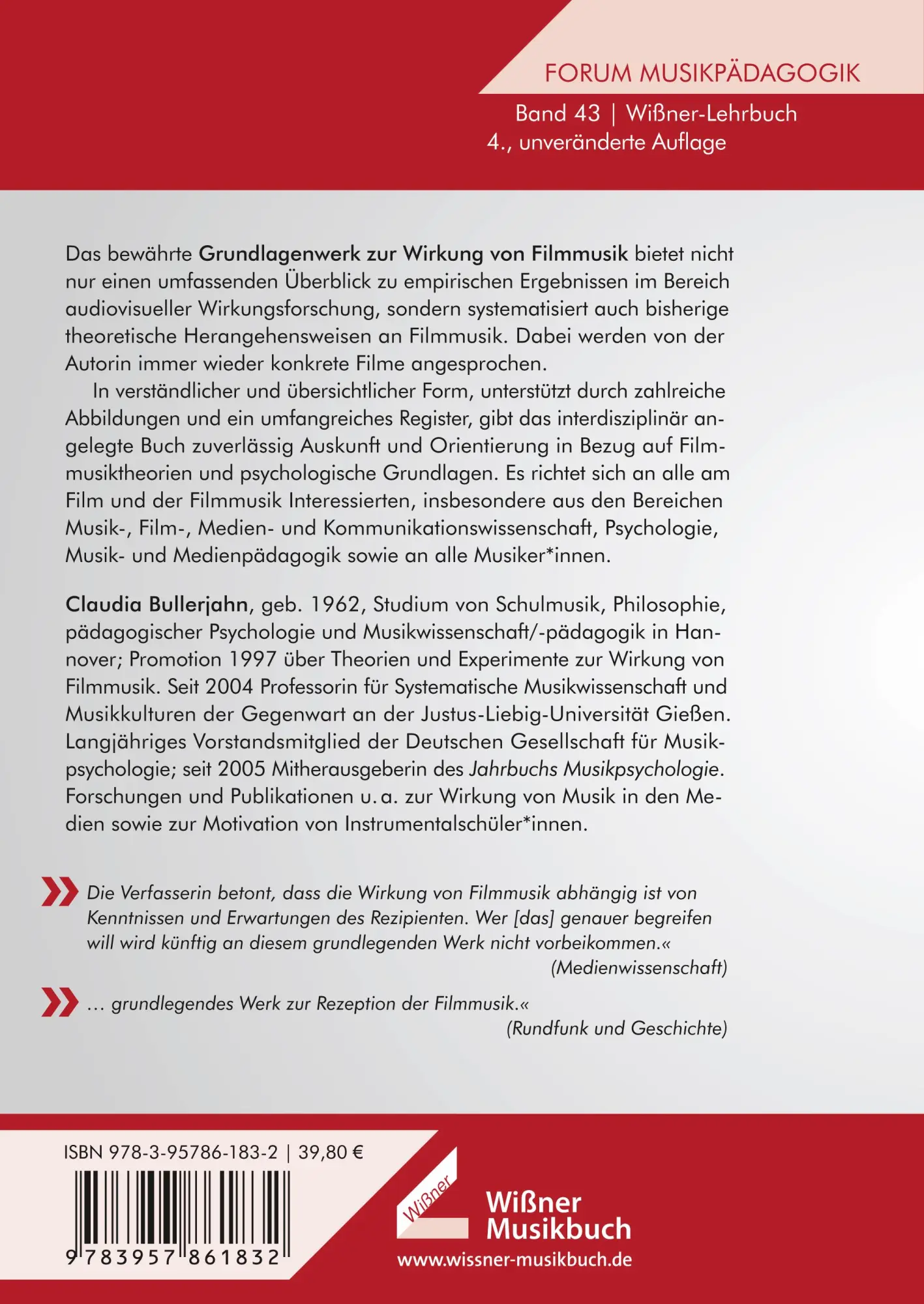 Rückseite: 9783990945049 | Grundlagen der Wirkung von Filmmusik | Claudia Bullerjahn | Buch