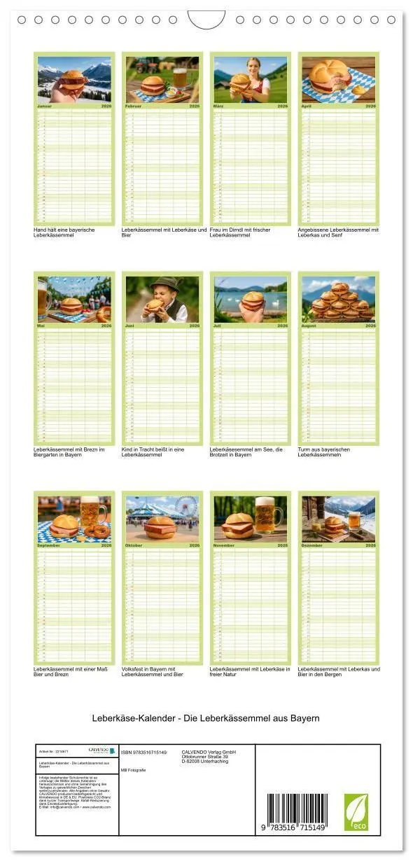 Bild: 9783516715149 | Familienplaner 2026 - Leberkäse-Kalender - Die Leberkässemmel aus...