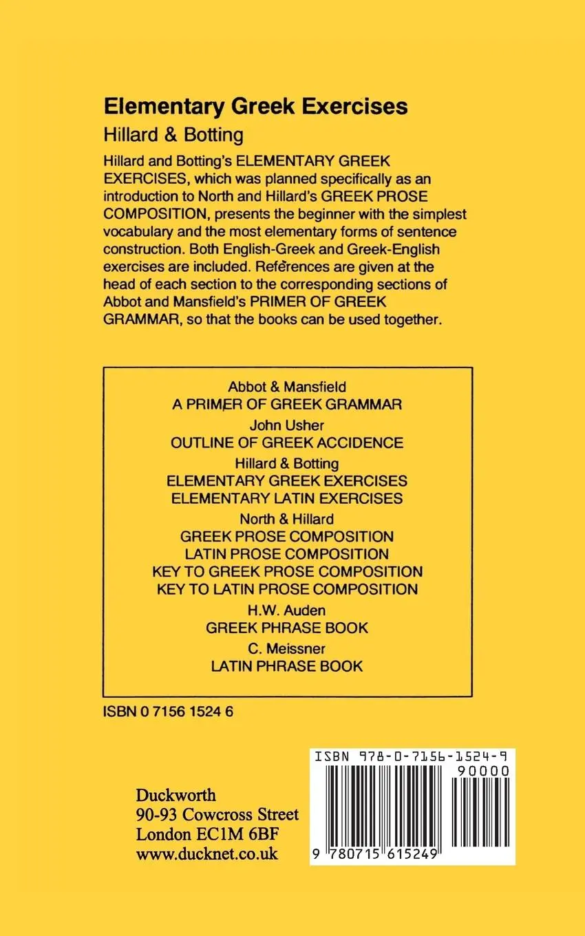 Rückseite: 9780715615249 | Elementary Greek Exercises | A. E. Hillard (u. a.) | Taschenbuch