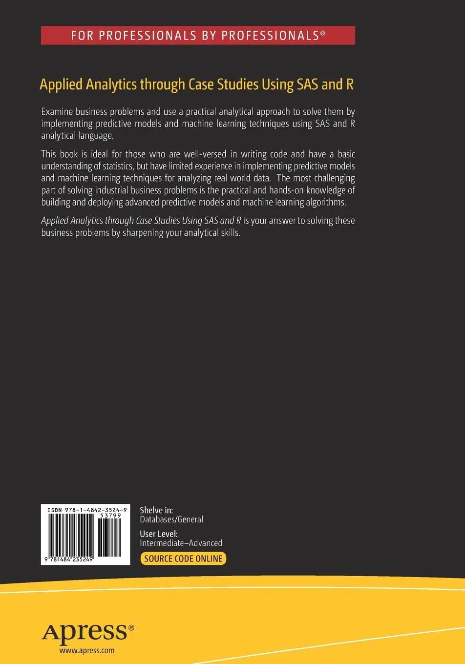 Rückseite: 9781484235249 | Applied Analytics through Case Studies Using SAS and R | Deepti Gupta