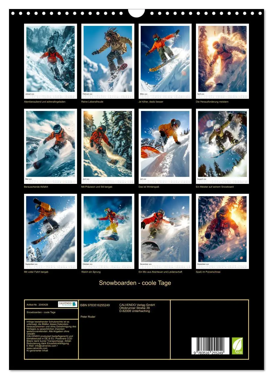 Bild: 9783516255249 | Snowboarden - coole Tage (Wandkalender 2026 DIN A3 hoch), CALVENDO...