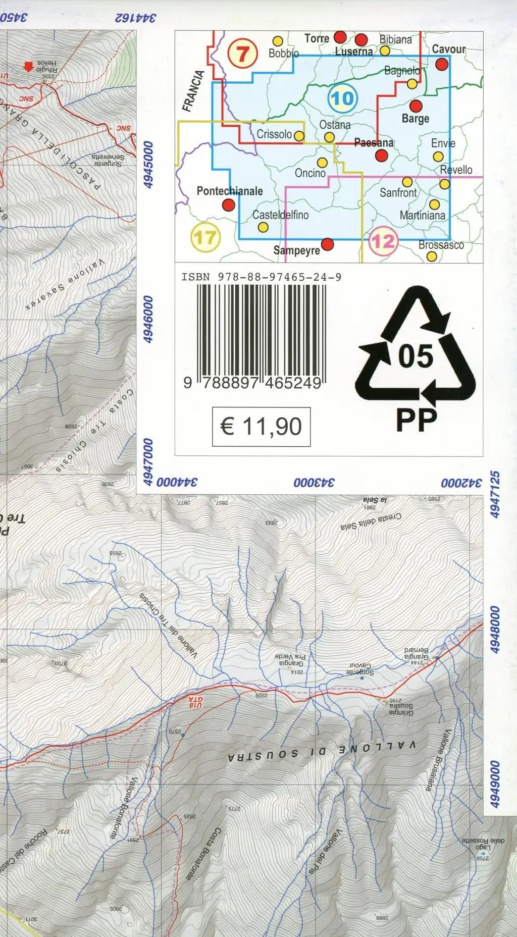 Bild: 9788897465249 | Valle Po - Monviso 1 : 25 000 | (Land-)Karte | Fraternali Wanderkarte