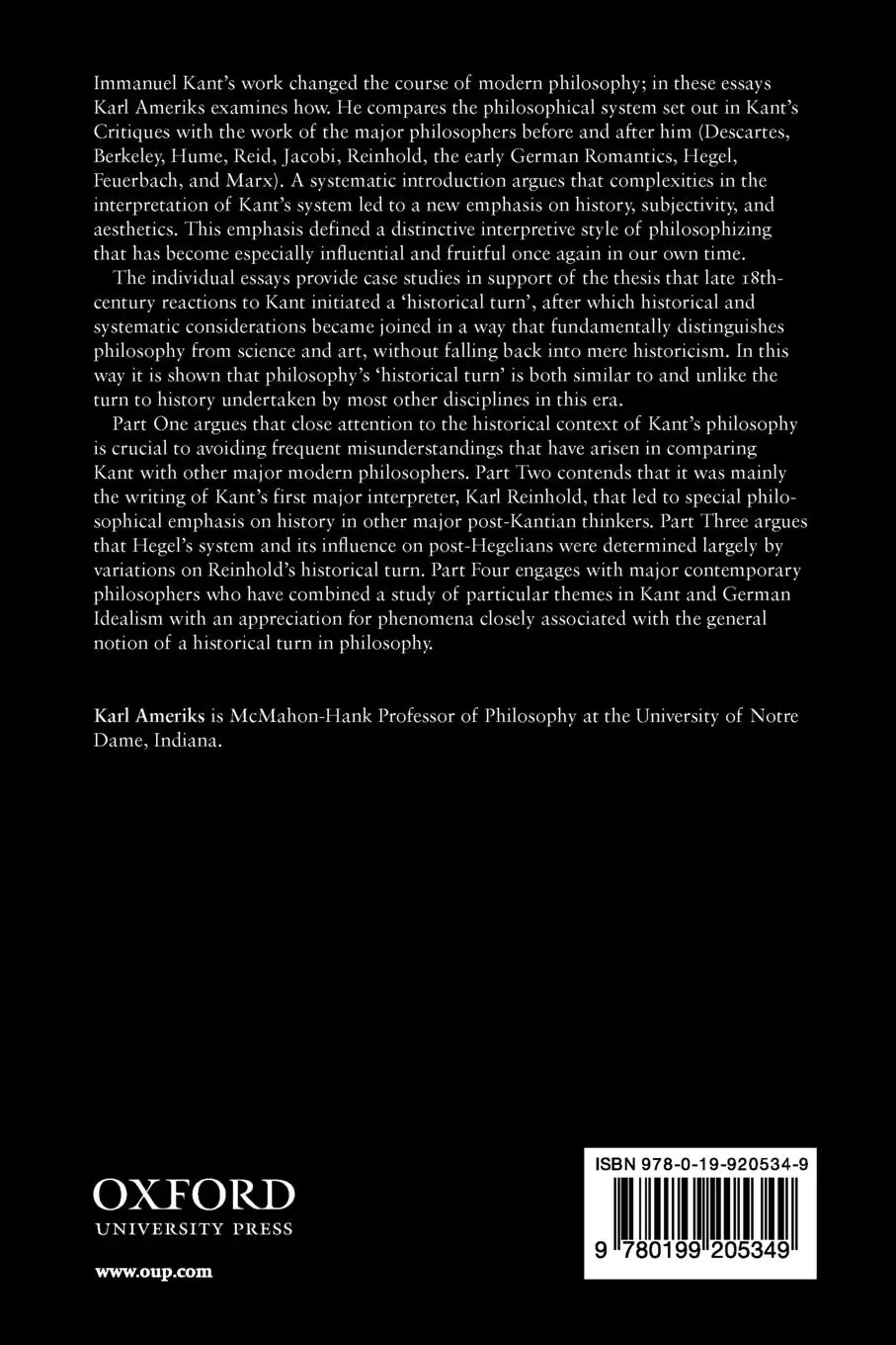 Rückseite: 9780199205349 | Kant and the Historical Turn | Philosophy as Critical Interpretation