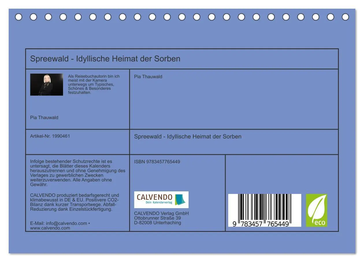 Bild: 9783457765449 | Spreewald - Idyllische Heimat der Sorben (Tischkalender 2026 DIN A5...