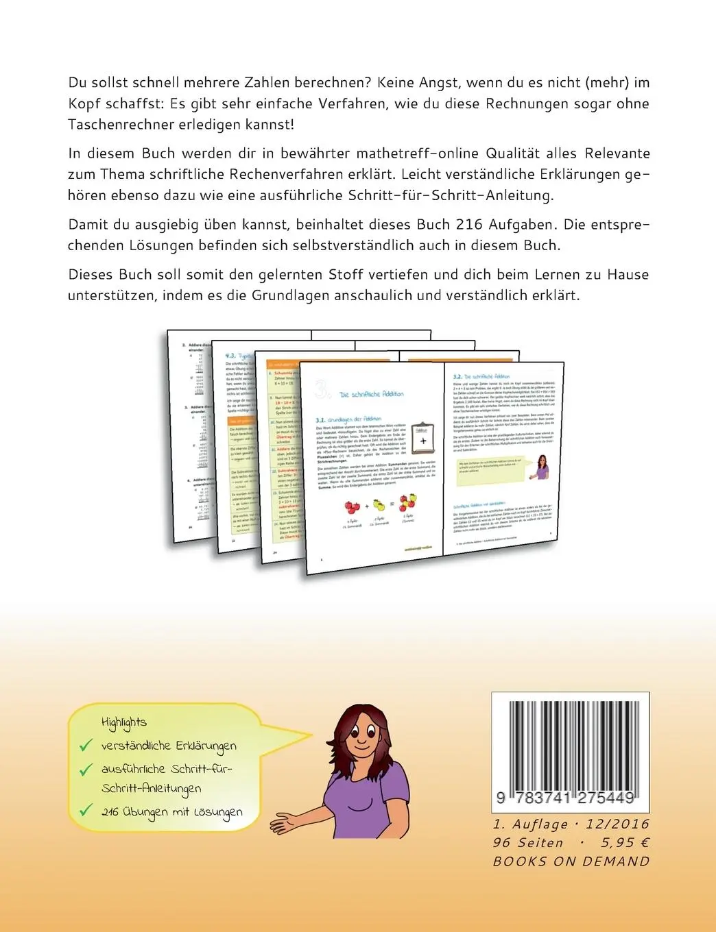 Rückseite: 9783741275449 | Schriftliche Rechenverfahren | einfach erklärt | Christian Hensel