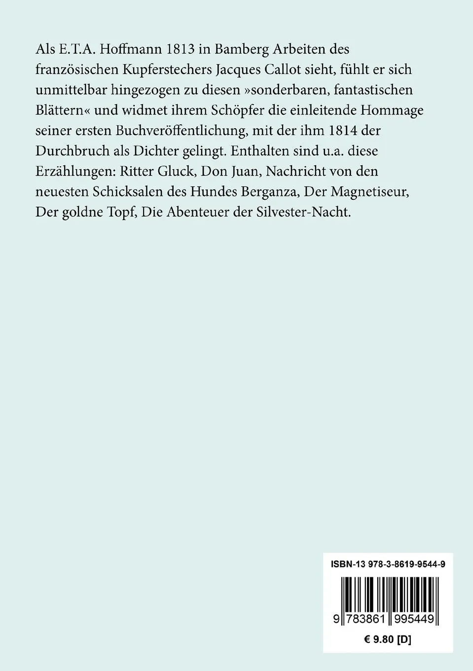 Rückseite: 9783861995449 | Fantasiestücke in Callots Manier | E. T. A. Hoffmann | Taschenbuch