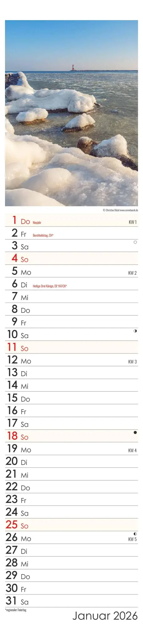 Bild: 4069095005549 | Streifenplaner Seeblick 2026 - Streifen-Kalender 11,3x49x5 cm -...