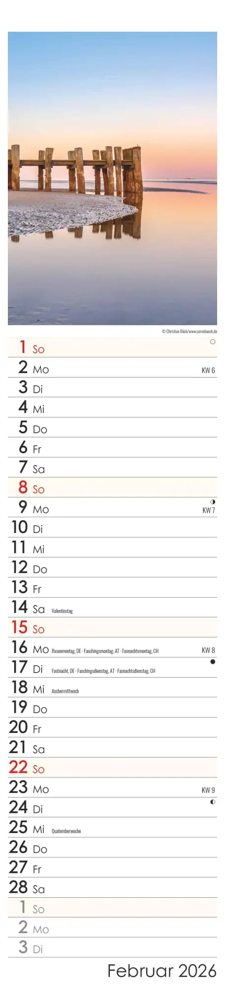 Bild: 4069095005549 | Streifenplaner Seeblick 2026 - Streifen-Kalender 11,3x49x5 cm -...
