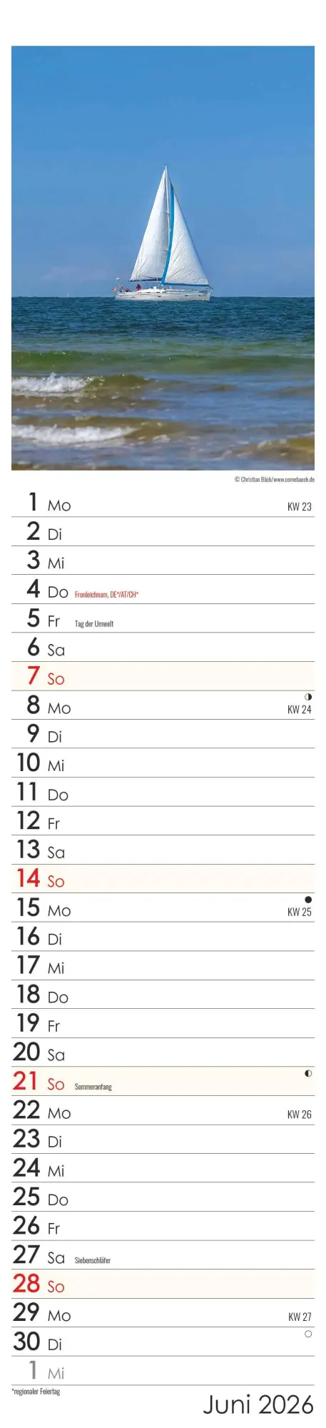 Bild: 4069095005549 | Streifenplaner Seeblick 2026 - Streifen-Kalender 11,3x49x5 cm -...