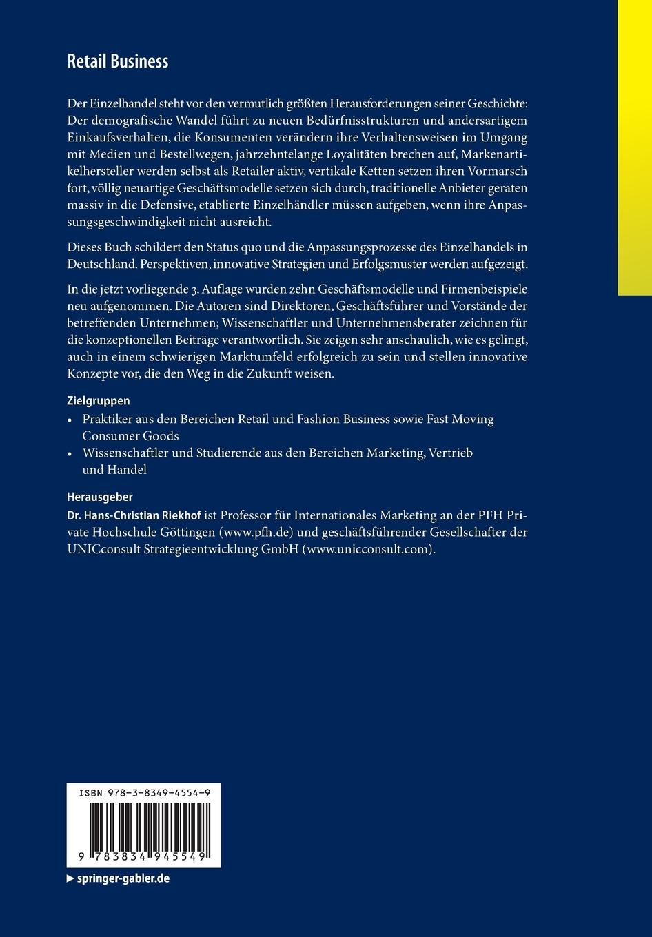 Rückseite: 9783834945549 | Retail Business | Hans-Christian Riekhof | Taschenbuch | xv | Deutsch