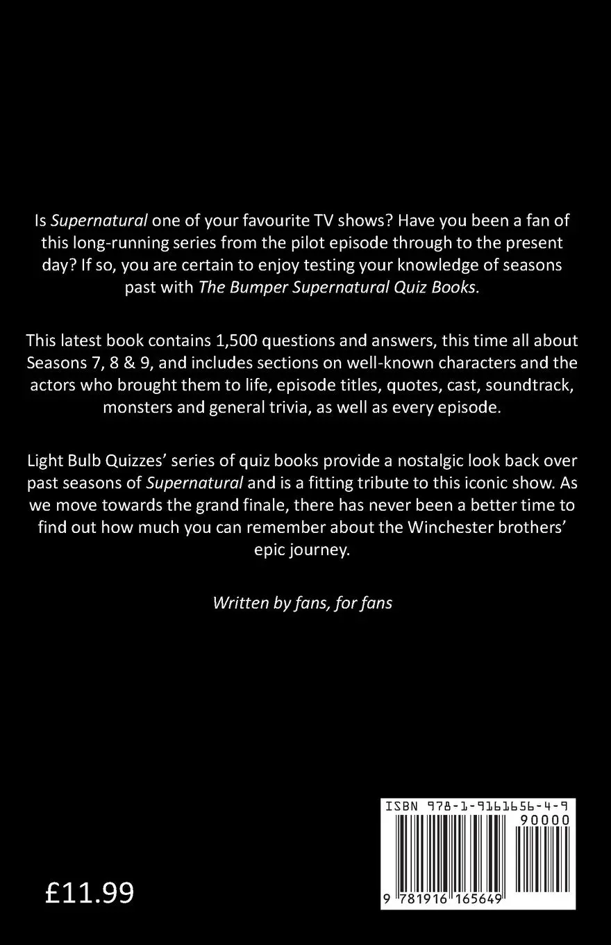 Rückseite: 9781916165649 | The Bumper Supernatural Quiz Book Seasons 7, 8 &amp; 9 | Quizzes | Buch