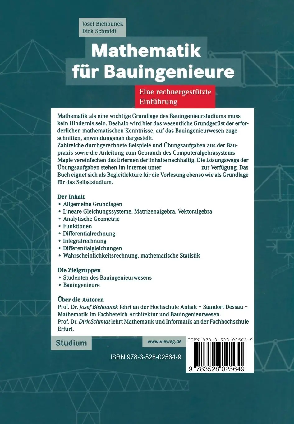 Rückseite: 9783528025649 | Mathematik für Bauingenieure | Eine rechnergestützte Einführung | Buch