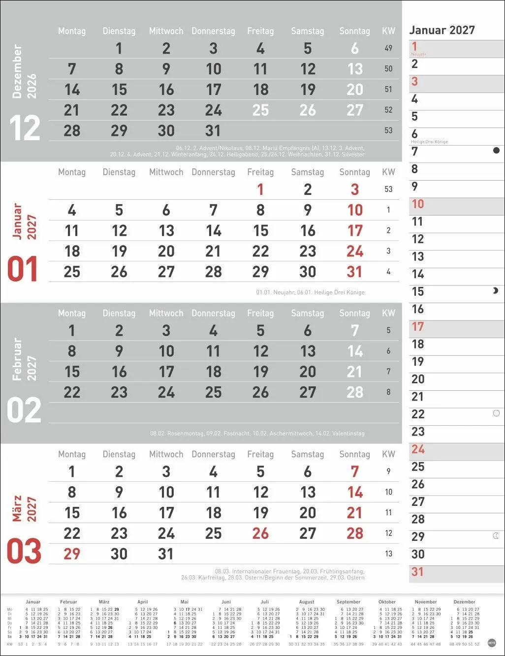 Cover: 9783756415649 | 4-Monats-Planer, rot 2027 | Heye | Kalender | Bürokalender Heye | 2027